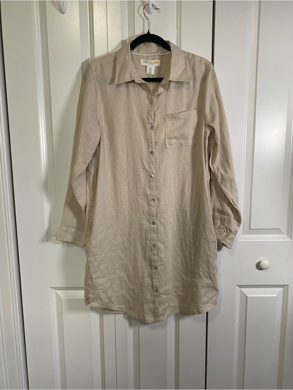 *Linen* C&C California Beige Button-Front Shirt Dress